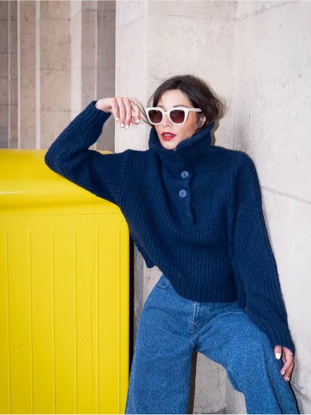 NWT 🤩 Lili Sidonio Molly Bracken Navy Blue Ribbed Oversized Sweater - M AMAZING